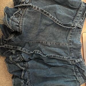 We The Free Dark Blue Denim Ruffle Shorts